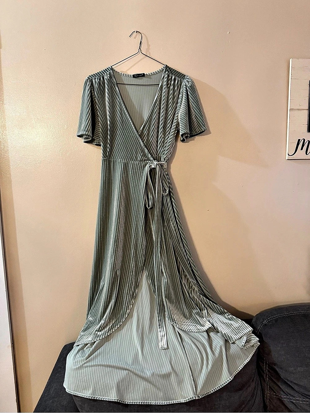Green Velvet Wrap Maxi Dress